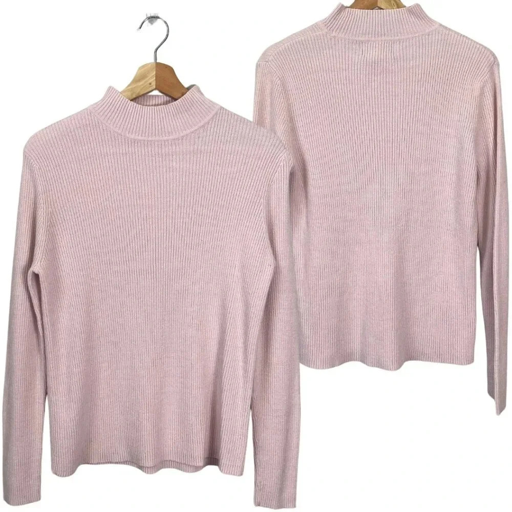 NWOT Sag Harbor Sparkly Mock Neck Knit Sweater Women's Size Medium Petite Pink